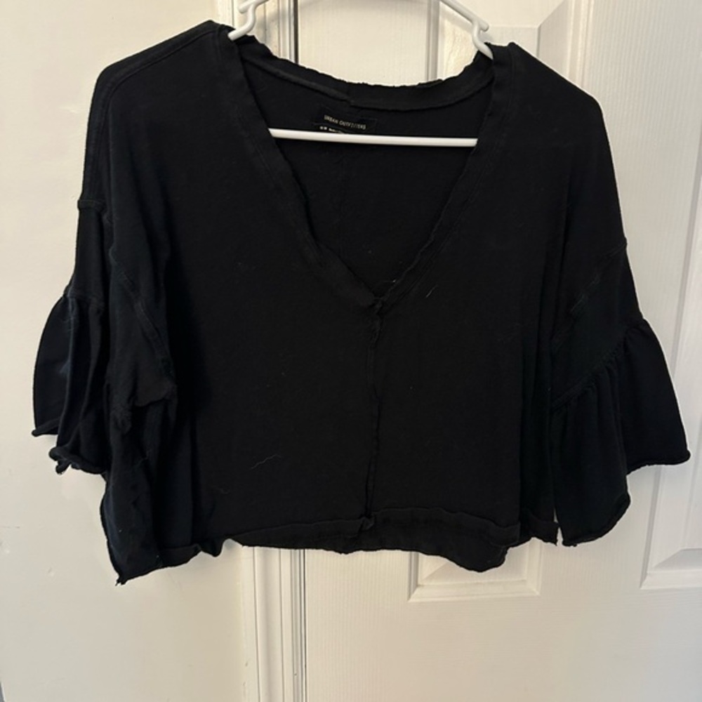 Urban Outfitters Black Ruffled Crop Blouse